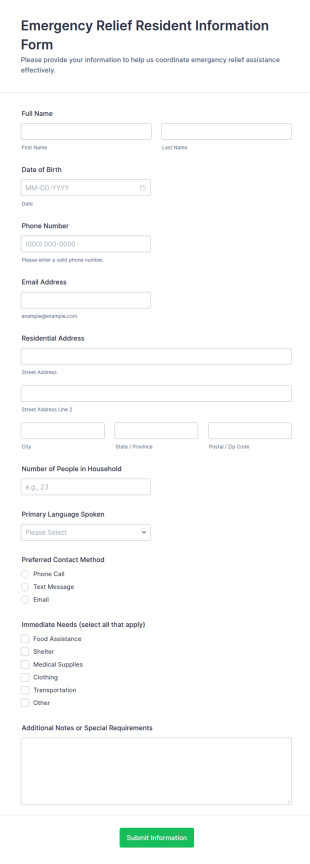 Emergency Relief Resident Information Form Template