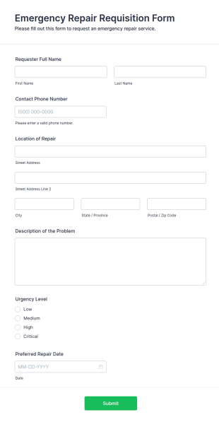 Emergency Repair Requisition Form Template