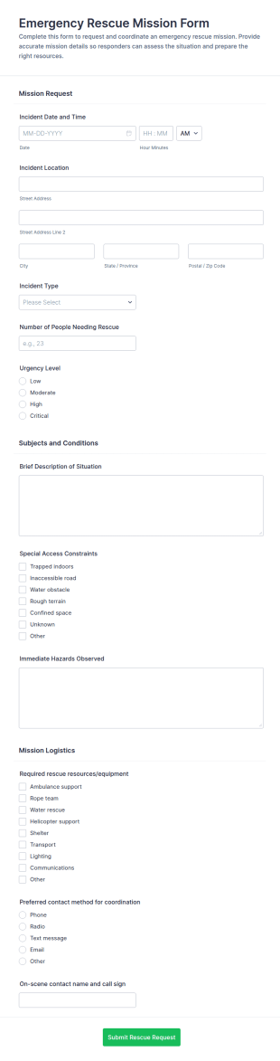 Emergency Rescue Mission Form Template