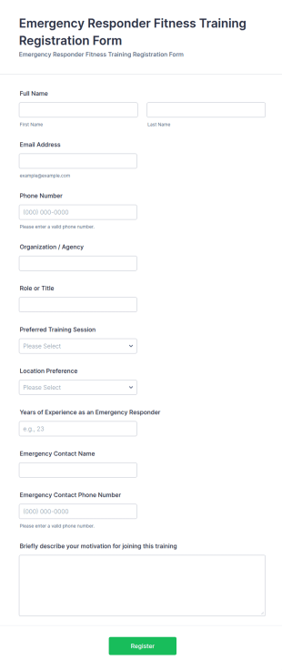 Emergency Responder Fitness Training Registration Form Template