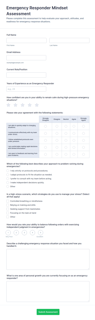 Emergency Responder Mindset Assessment Form Template