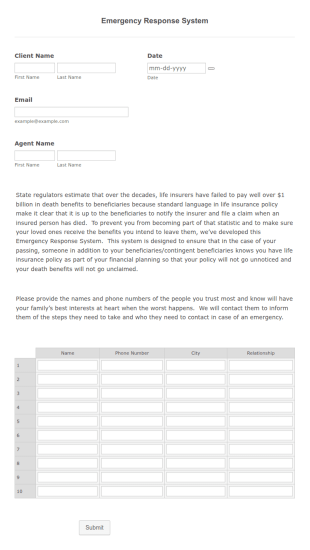 Emergency Response Contact List Form Template