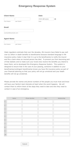 Emergency Response Contact List Form Template