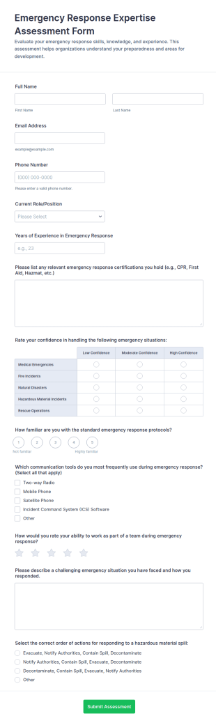 Emergency Response Expertise Assessment Form Template