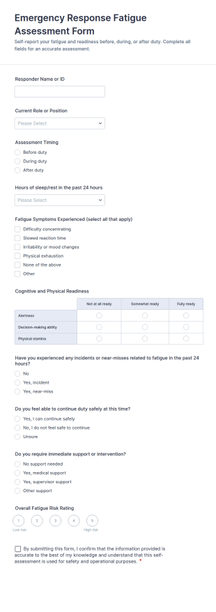 Emergency Response Fatigue Assessment Form Template