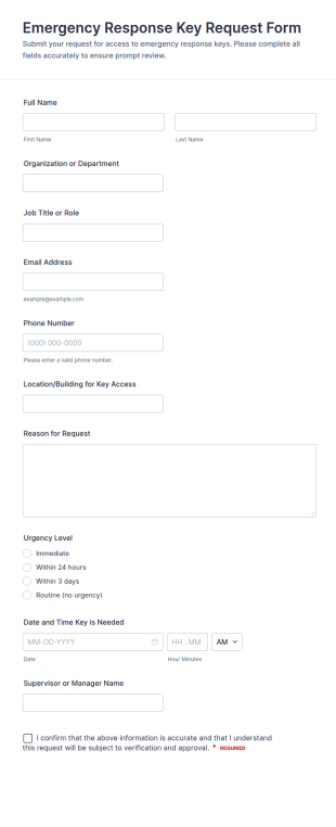 Emergency Response Key Request Form Template