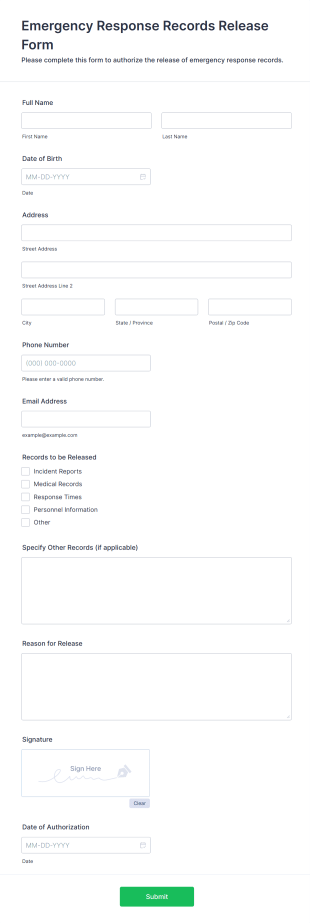 Emergency Response Records Release Form Template