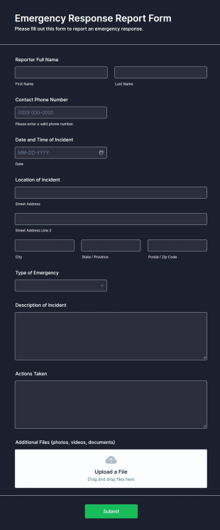 Emergency Response Report Form Template