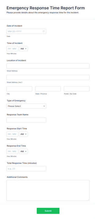 Emergency Response Time Report Form Template