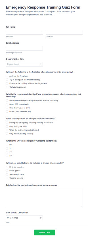 Emergency Response Training Quiz Form Template