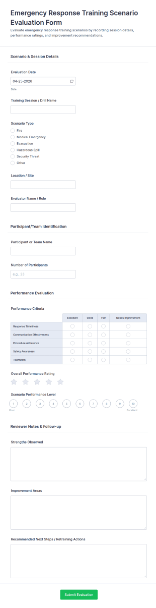 Emergency Response Training Scenario Evaluation Form Template