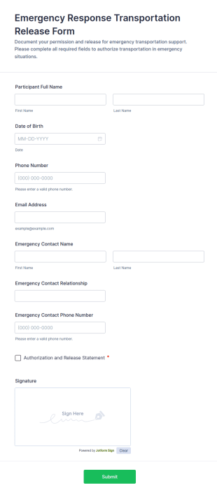 Emergency Response Transportation Release Form Template