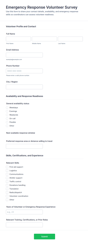 Emergency Response Volunteer Survey Form Template
