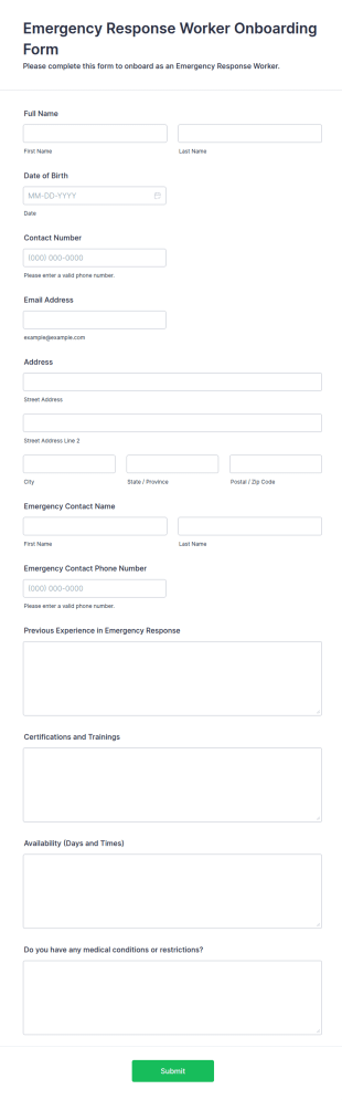 Emergency Response Worker Onboarding Form Template