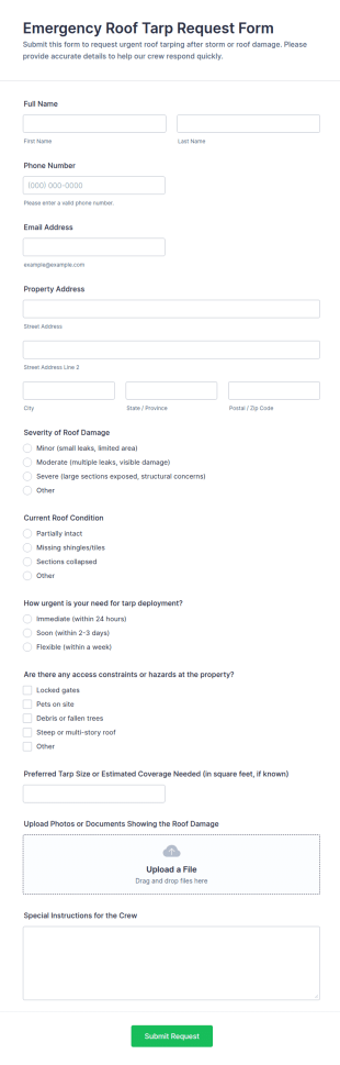Emergency Roof Tarp Request Form Template