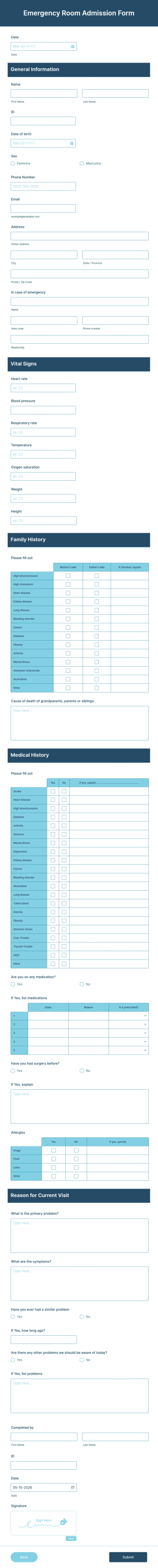 Emergency Room Admission Form Template