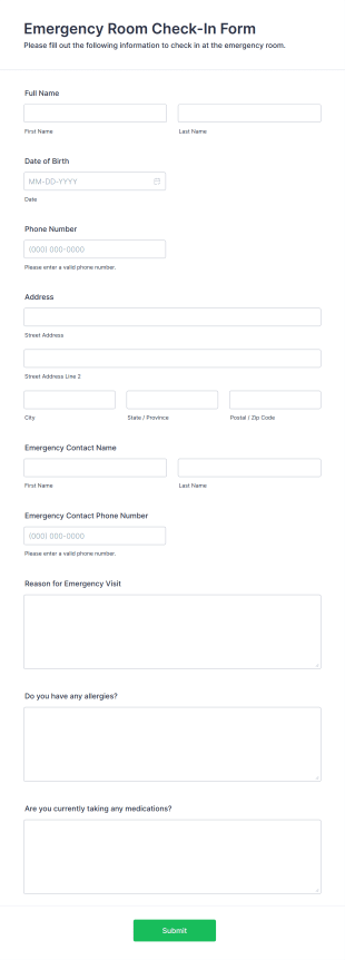 Emergency Room Check In Form Template