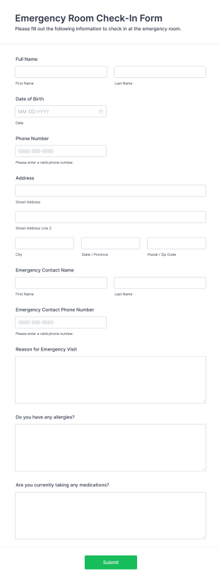 Emergency Room Check In Form Template