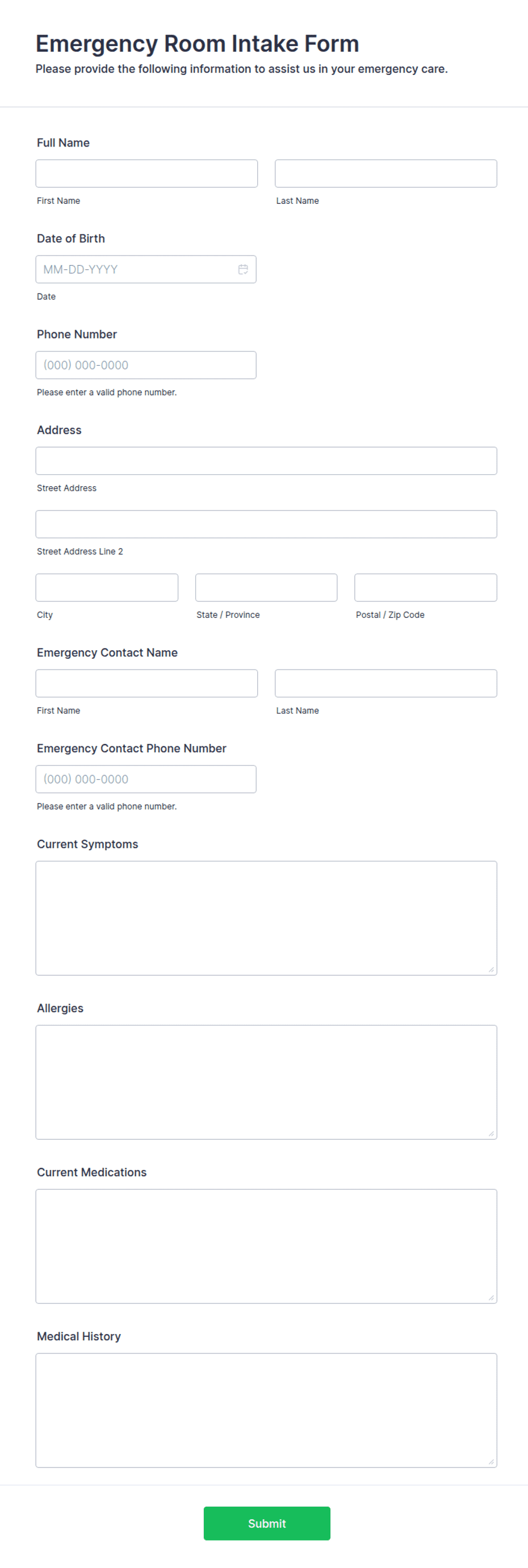 Emergency Room Intake Form Template | Jotform