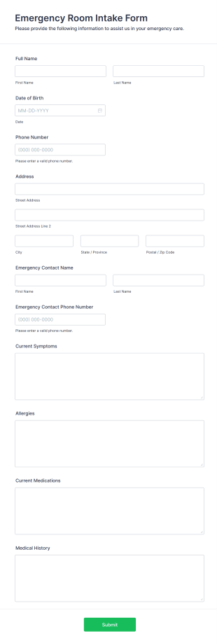 Emergency Room Intake Form Template