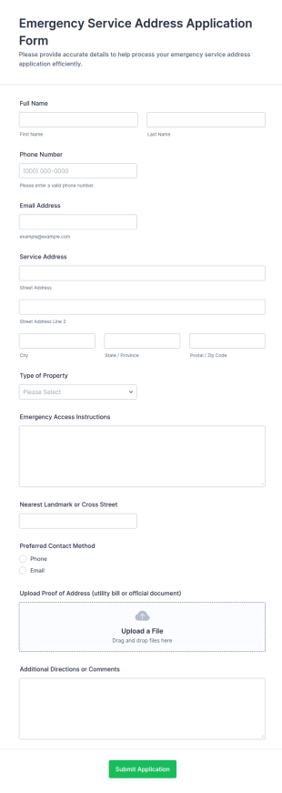 Emergency Service Address Application Form Template