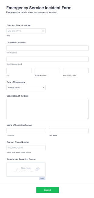 Emergency Service Incident Form Template