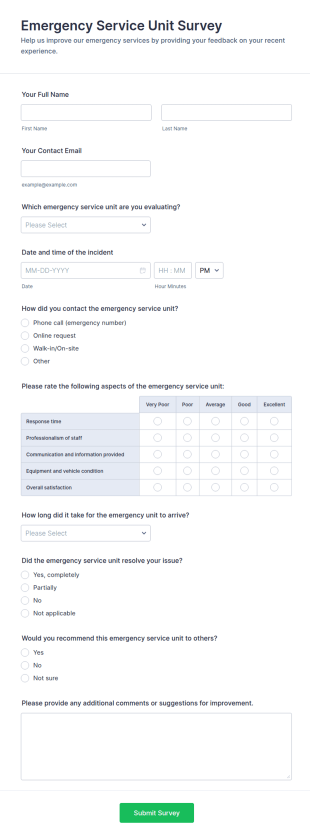 Emergency Service Unit Survey Form Template