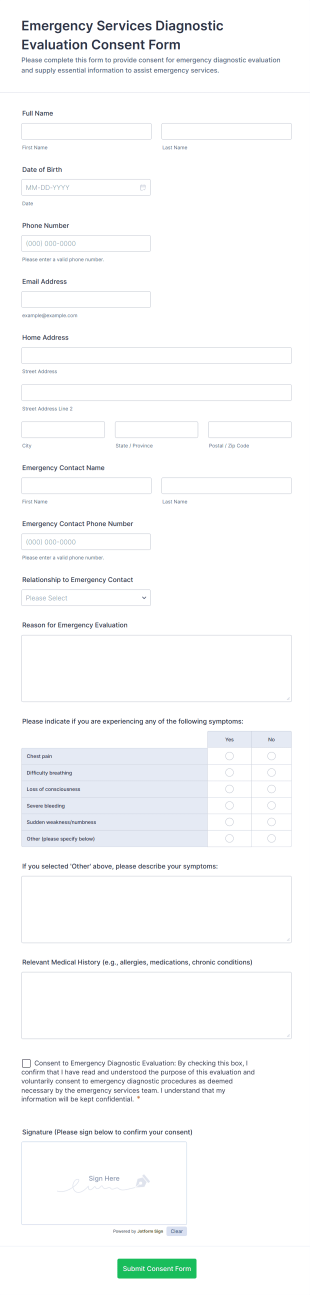 Emergency Services Diagnostic Evaluation Consent Form Template