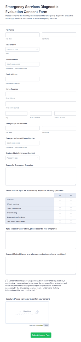Emergency Services Diagnostic Evaluation Consent Form Template