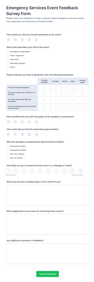 Emergency Services Event Feedback Survey Form Template