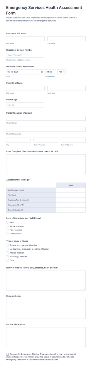 Emergency Services Health Assessment Form Template
