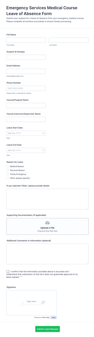 Emergency Services Medical Course Leave Of Absence Form Template