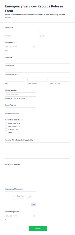 Emergency Services Records Release Form Template