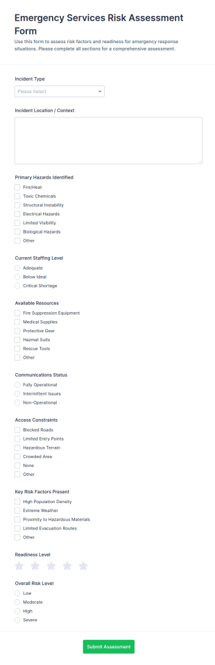 Emergency Services Risk Assessment Form Template