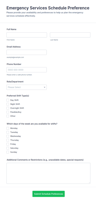 Emergency Services Schedule Preference Form Template