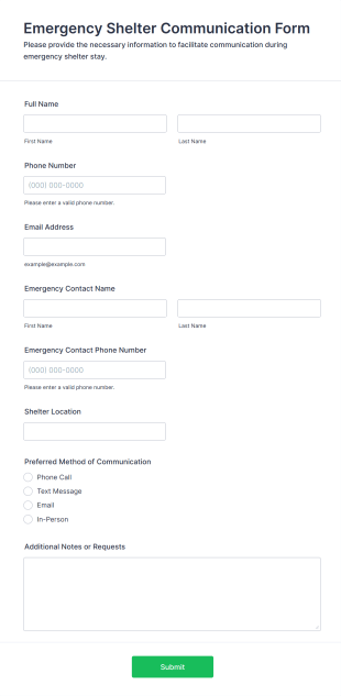 Emergency Shelter Communication Form Template