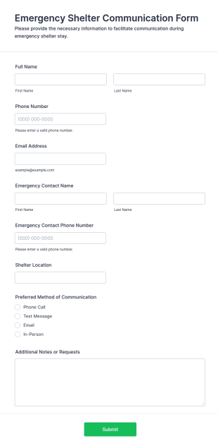 Emergency Shelter Communication Form Template
