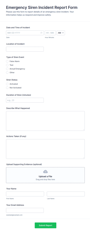 Emergency Siren Incident Report Form Template
