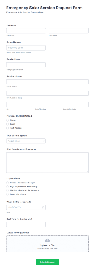 Emergency Solar Service Request Form Template