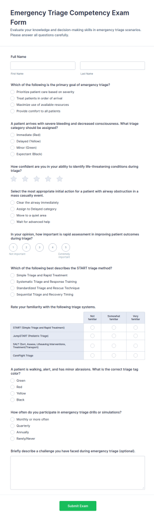 Emergency Triage Competency Exam Form Template