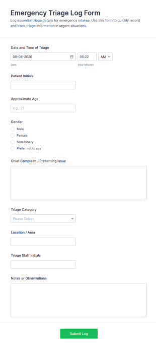 Emergency Triage Log Form Template