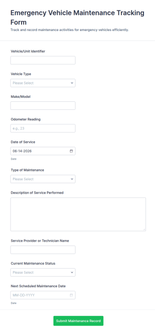 Emergency Vehicle Maintenance Tracking Form Template