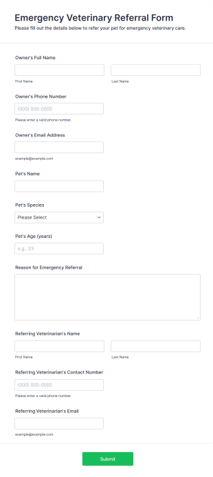 Emergency Veterinary Referral Form Form Template