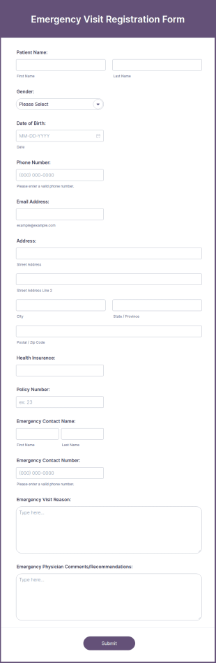 Emergency Visit Registration Form Template