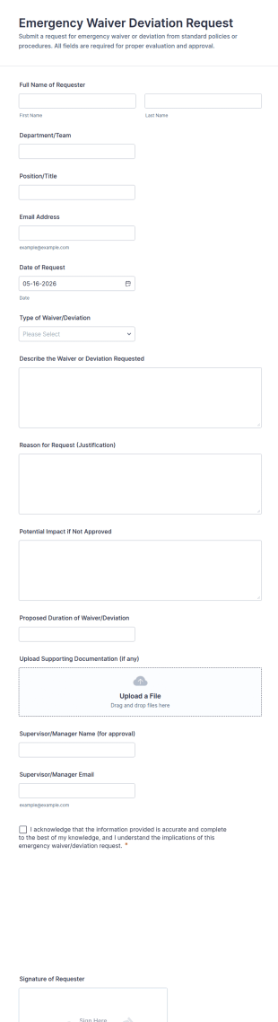 Emergency Waiver Deviation Request Form Template