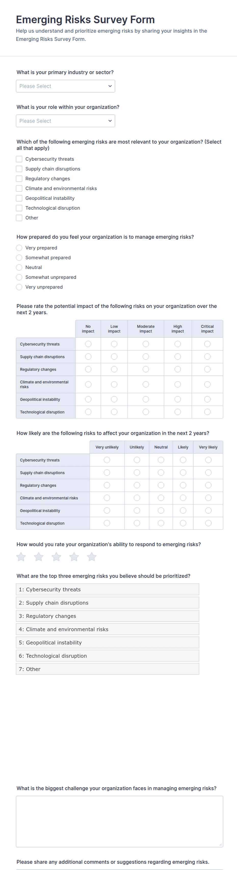 Emerging Risks Survey Form Template | Jotform
