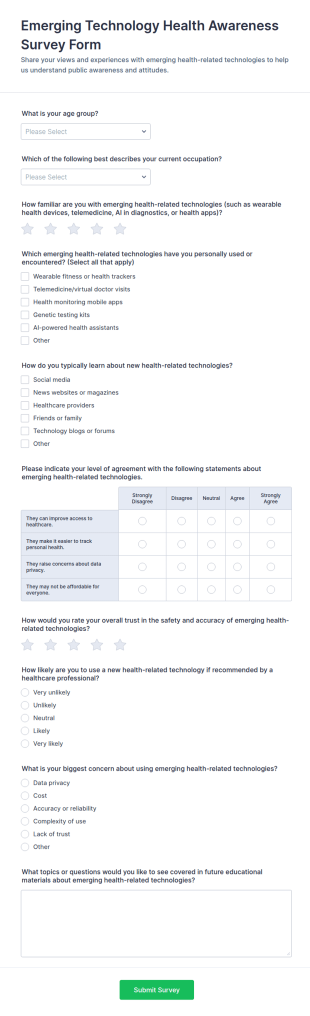 Emerging Technology Health Awareness Survey Form Template