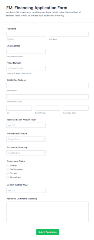 EMI Financing Application Form Template