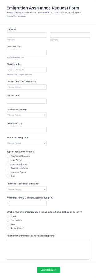 Emigration Assistance Request Form Template