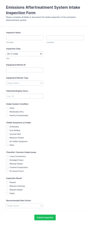 Emissions Aftertreatment System Intake Inspection Form Template